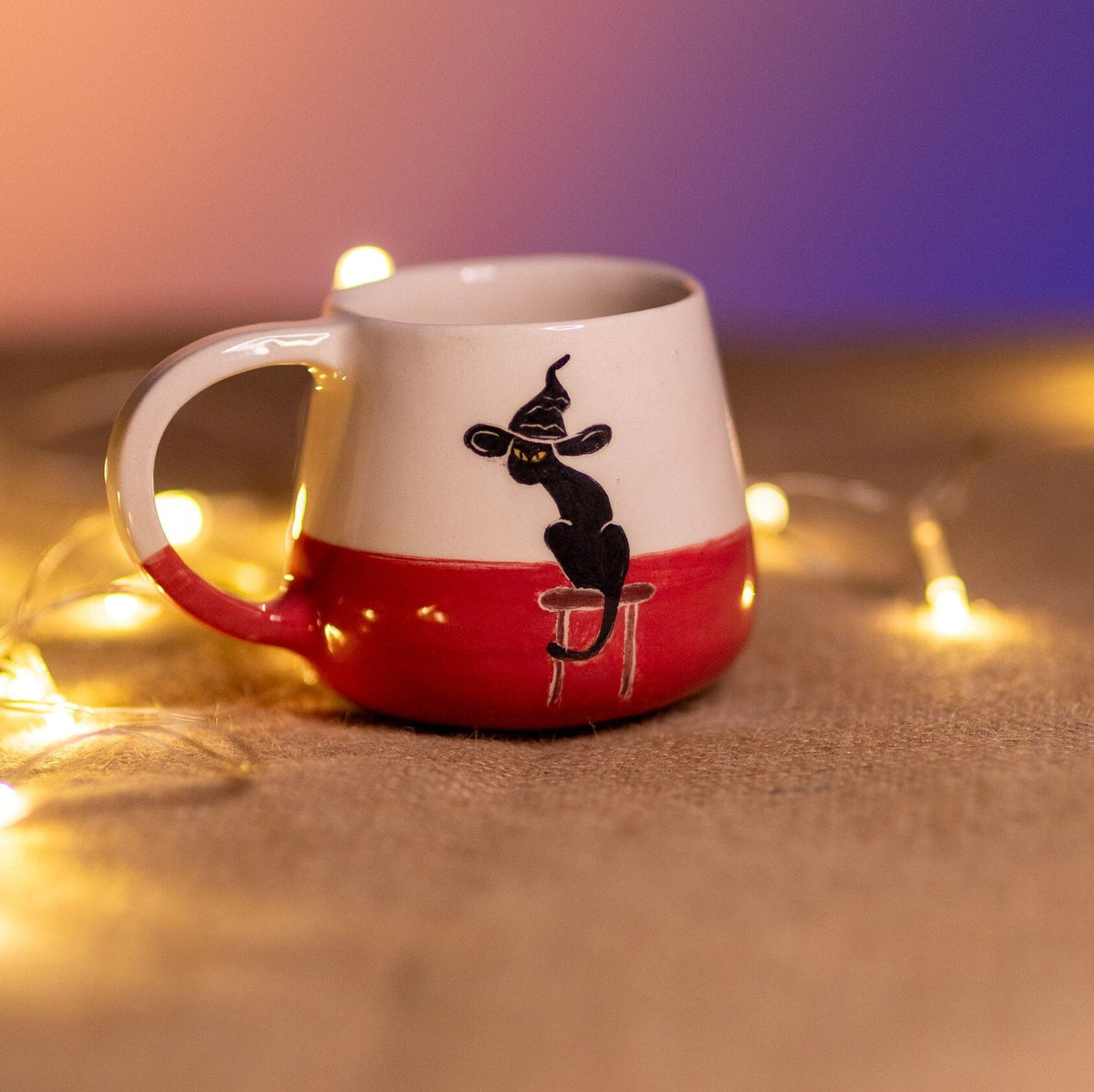 Ceramic Black Cat Mug, Vampire Coffee Mug, Witch Cat Mug, Halloween Mug