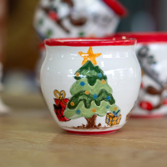 Christmas Mug - Cute Deer and New Year Tree, Christmas Tree and Ornaments, Ceramic Tumbler