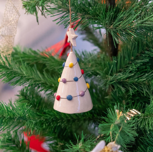 Christmas Tree Ornament Vintage Bell, Handmade Ceramic Christmas Decor, Holiday Decor