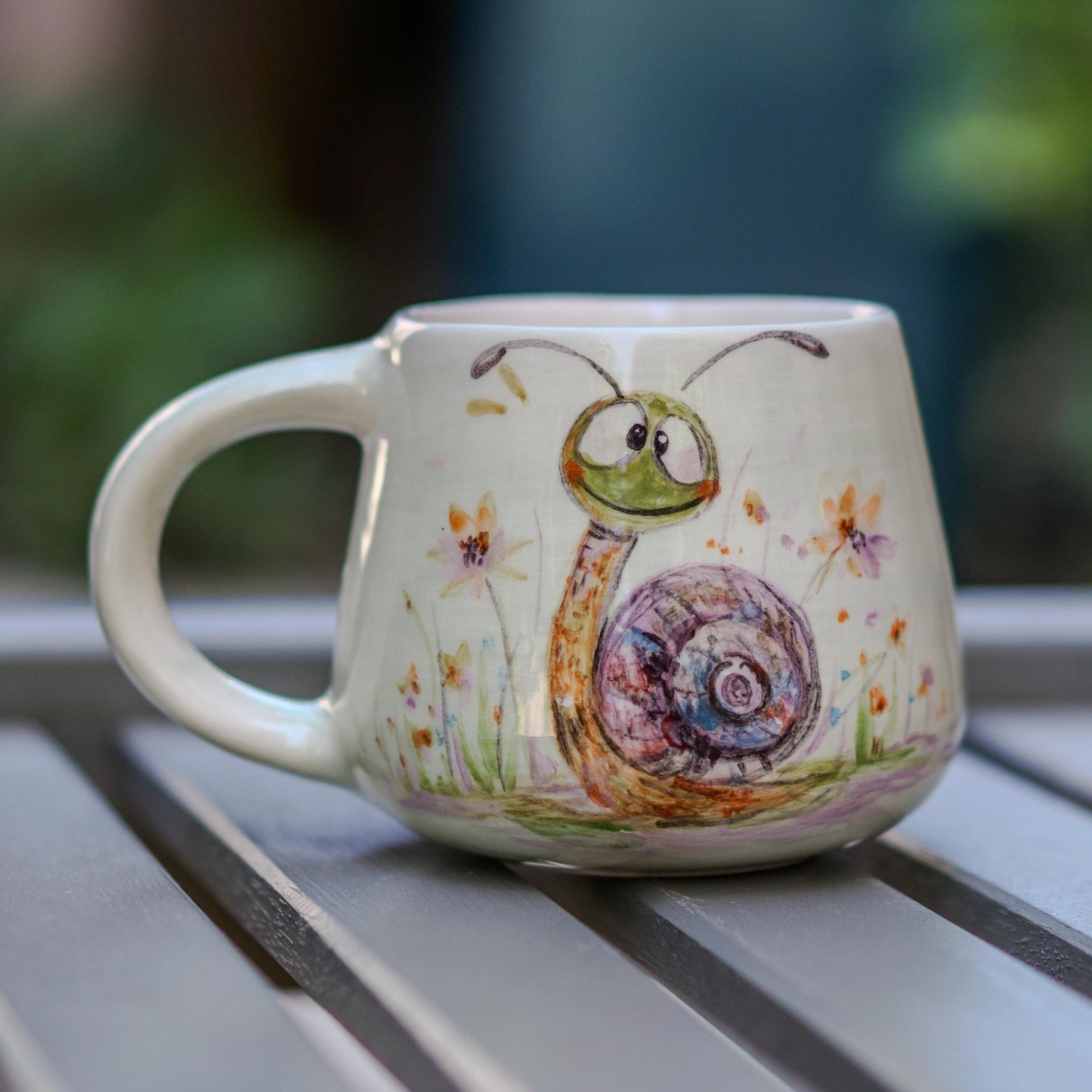 Cute Snail Mug - Cute Flowers Colorful Ceramic Mug, Handmade Coffee Mug