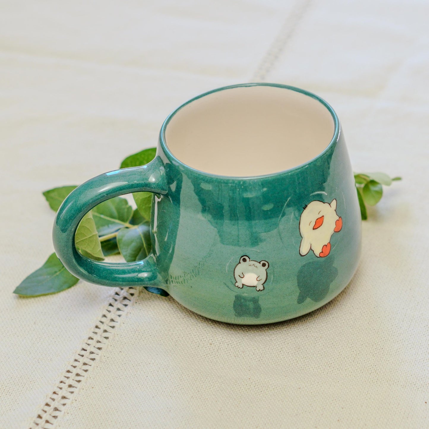 Funny Frog and Duck Summer Mug: Handmade Ceramic Coffee Cup