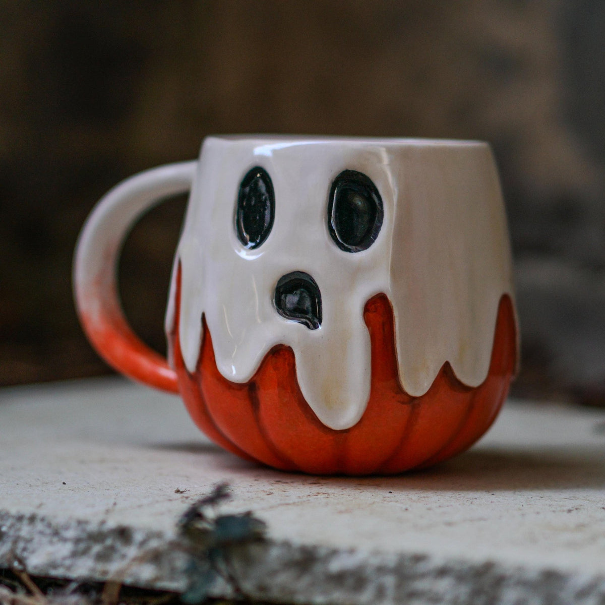Halloween Pumpkin Mug - Pottery Pumpkin, Pumkin and Ghost Ceramic Mug - NO US TARIFFS