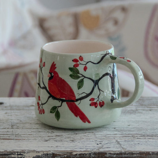 Hand-Painted Cardinal Mug: Ceramic Coffee Cup, Nature Lover Gift
