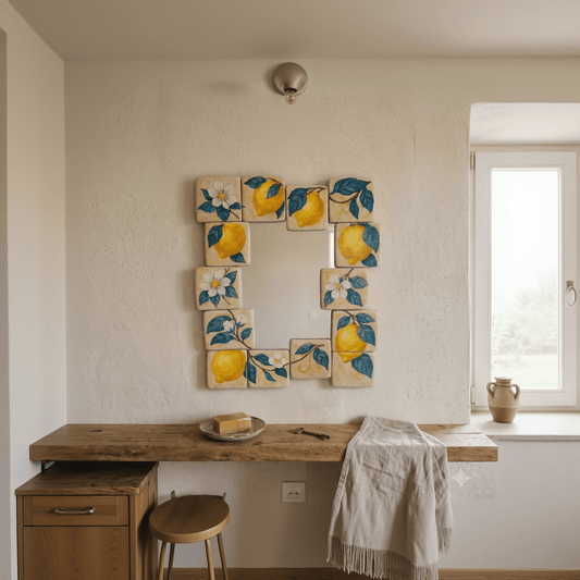 Hand Painted Lemon Ceramic Tile Mirror | Wall Decor