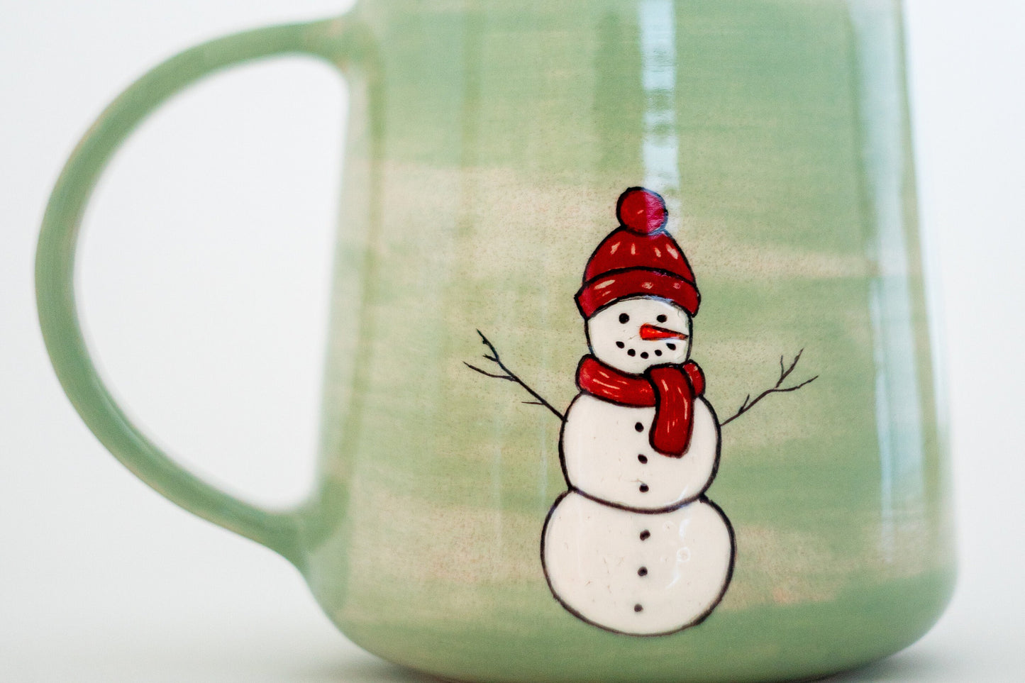 Winter Themed Coffee Mug, Snowman Sketch On Pottery/ Colorful and Handmade Coffee Cup/Special Gift for Special Ones