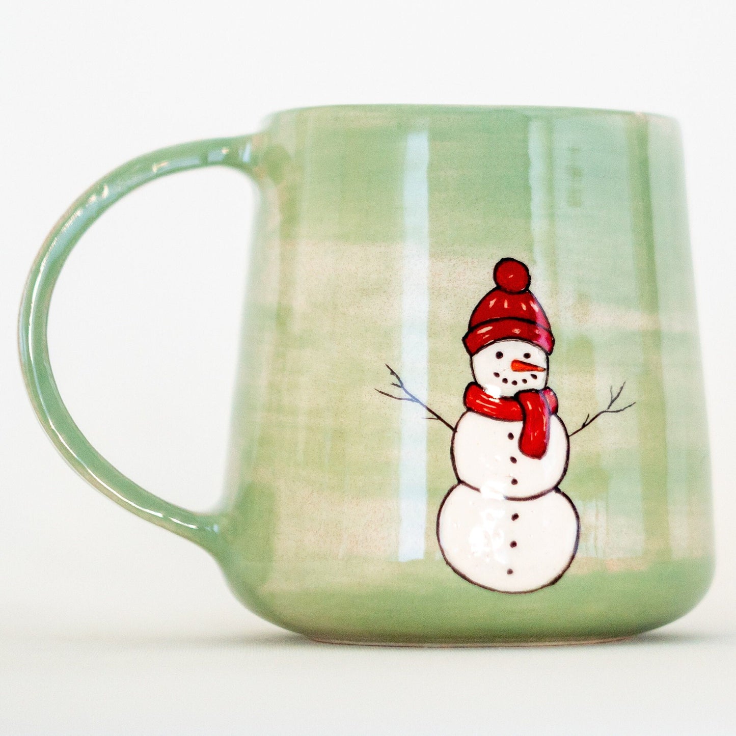 Winter Themed Coffee Mug, Snowman Sketch On Pottery/ Colorful and Handmade Coffee Cup/Special Gift for Special Ones