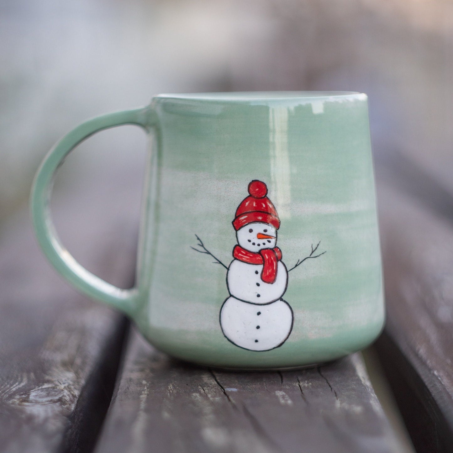 Winter Themed Coffee Mug, Snowman Sketch On Pottery/ Colorful and Handmade Coffee Cup/Special Gift for Special Ones