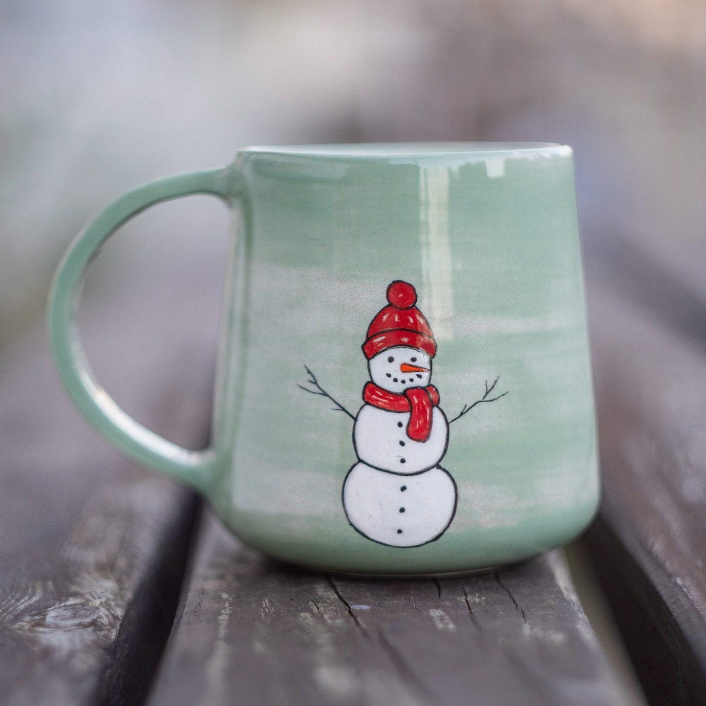 Winter Themed Coffee Mug, Snowman Sketch On Pottery/ Colorful and Handmade Coffee Cup/Special Gift for Special Ones