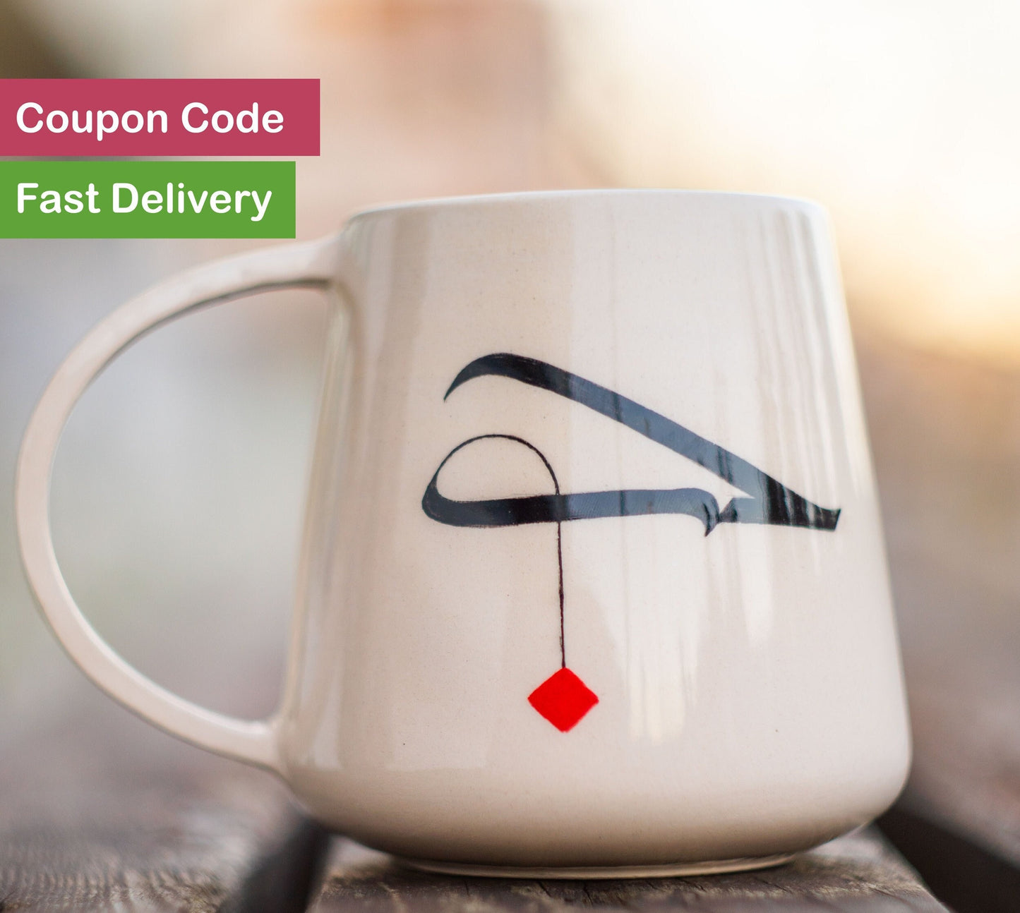 Pottery Mug - Ceramic Coffee Mug, Handmade Mug, Anniversary Gift, Arabic Calligraphy, Love Gift