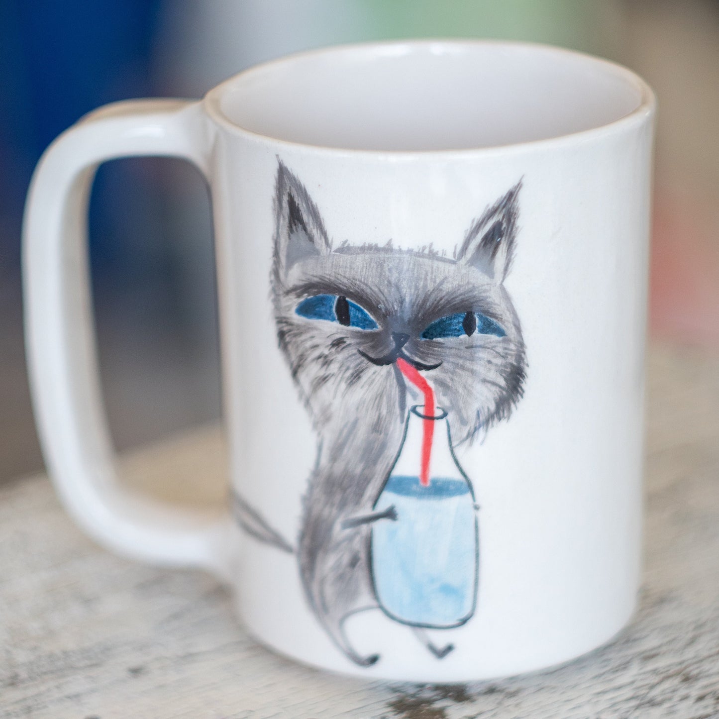 Cat Mom Mug - Ceramic Mug, Adorable Kitty Drinking Milk - Unique Gift - Cat Lover Coffee Cup - Valentines Day Gift