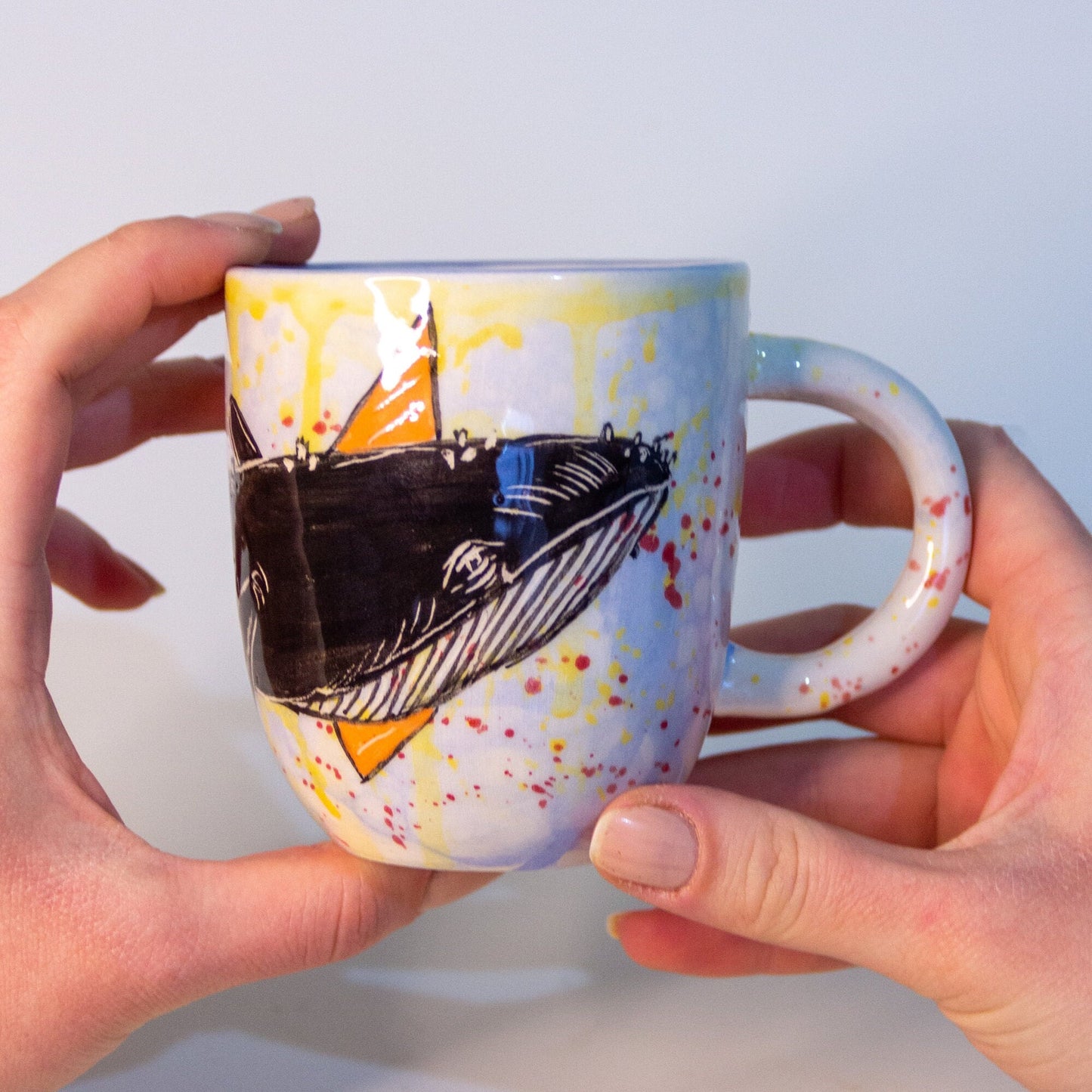 Whale Coffee Mug | Watercolor Coffee Pottery | Handmade Animal Mug | Beluga Whale | Handcrafted Coffee Pottery