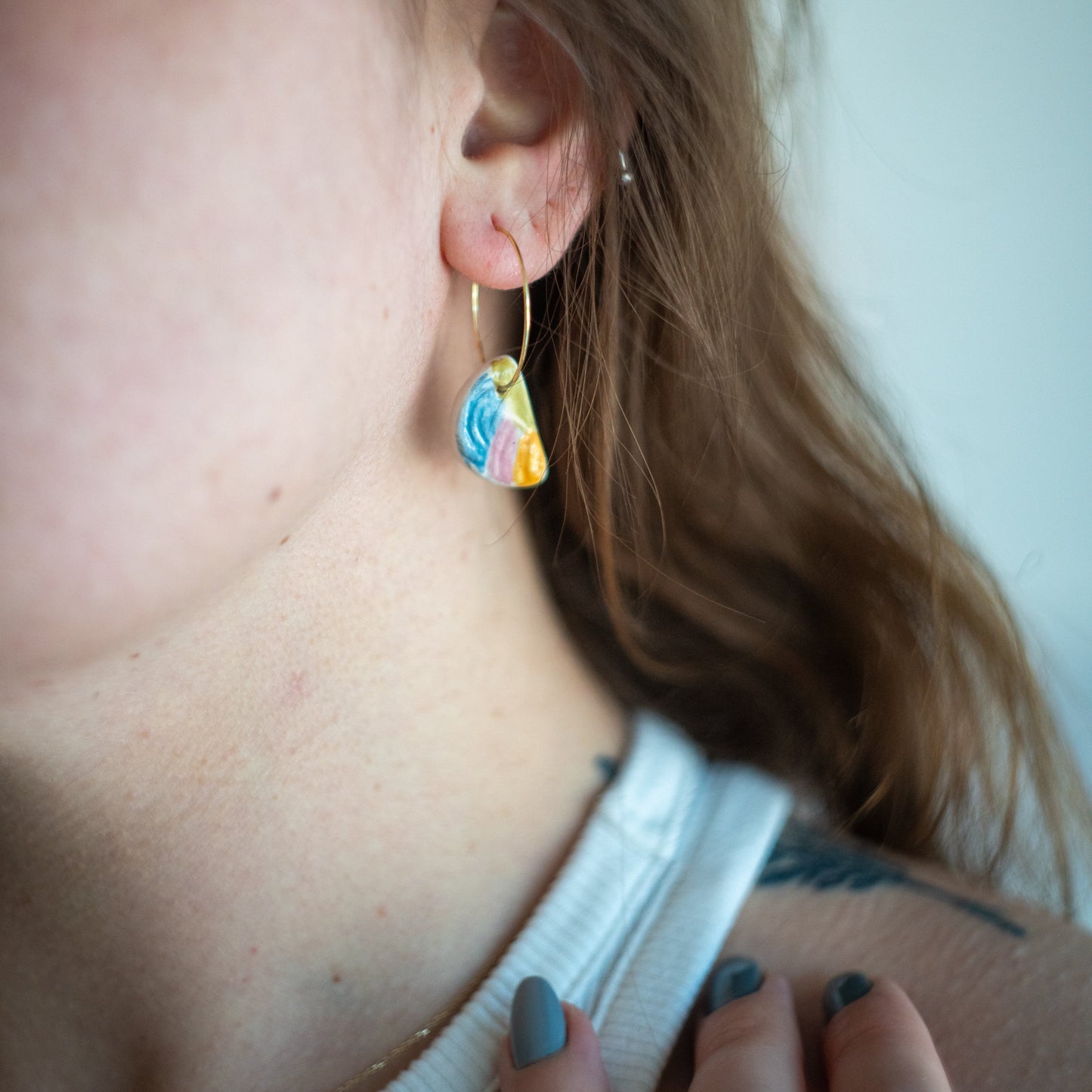 Summer Jewellery, Bijoux Faits Main - Colorful Summer Earrings, Handmade Ceramic Jewelry, Minimalist Drop Earrings