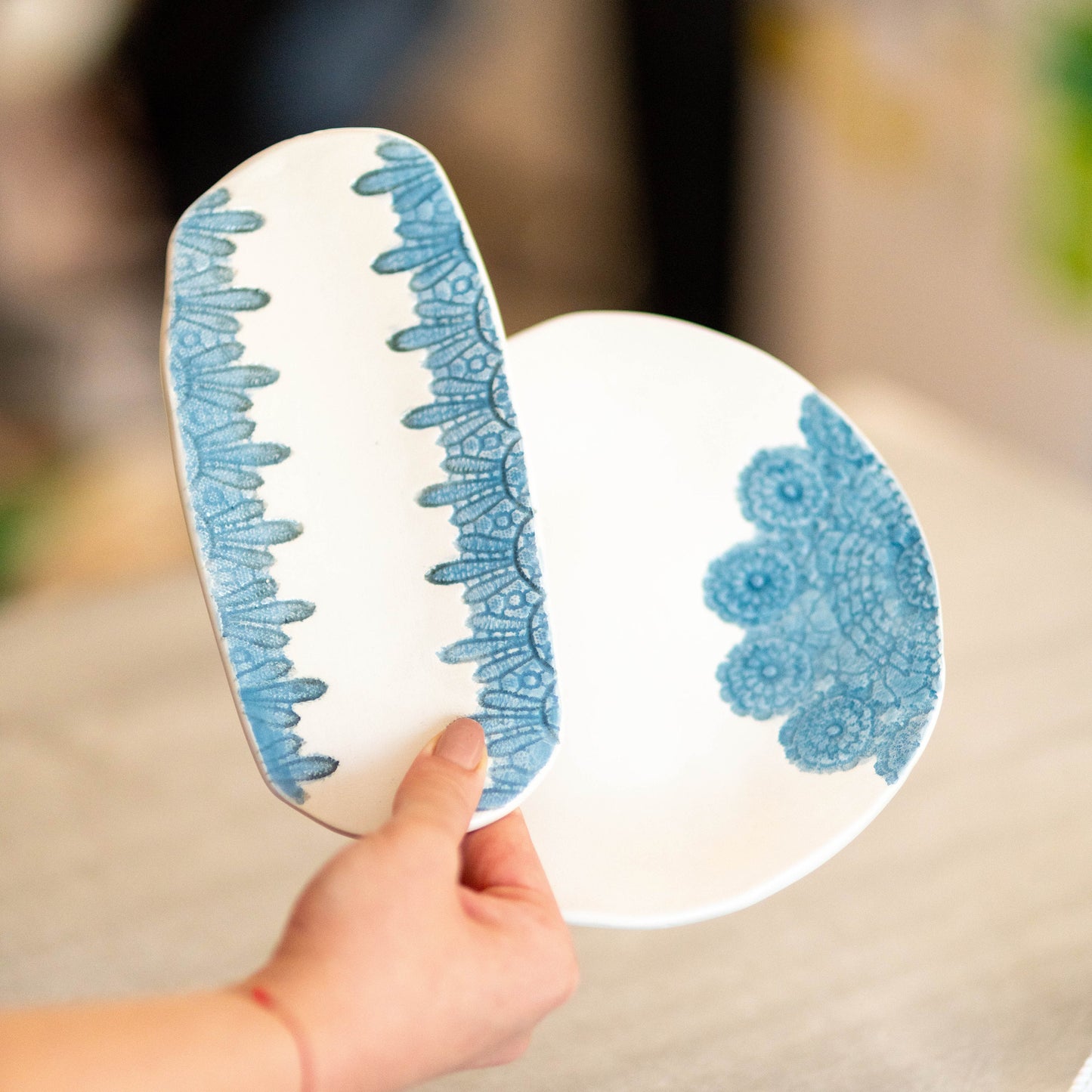 Elegant Lace Pattern Handmade Ceramic Plate Set