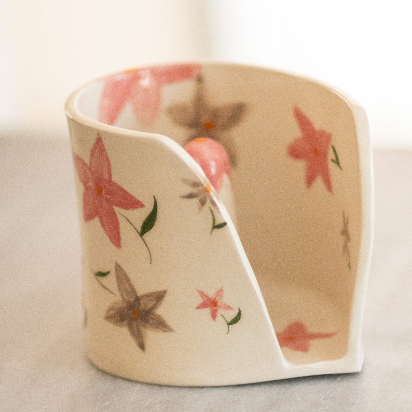 Ceramic Towel Holder, Handmade Paper Towel Holder, Floral Kitchen Decor