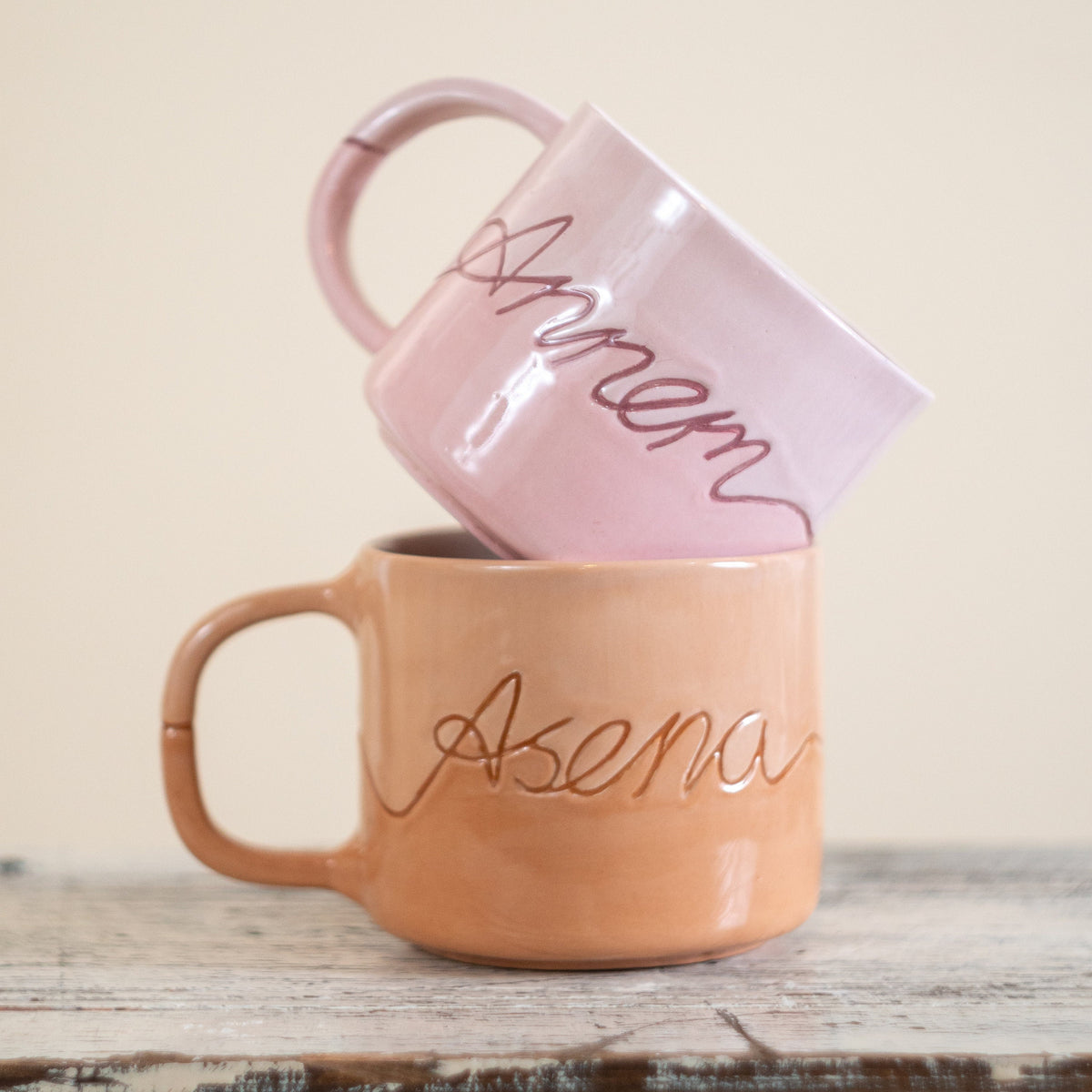 Personalized Hand-Painted Ceramic Coffee Mug - Custom Text Gift