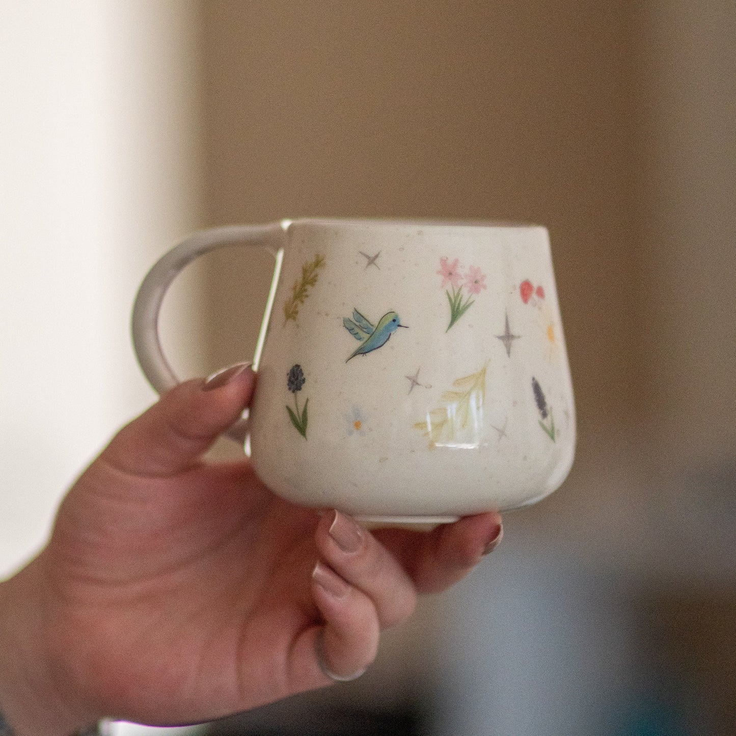 Hummingbird Mug: Handmade Ceramic Coffee Cup, Nature Pottery 13oz