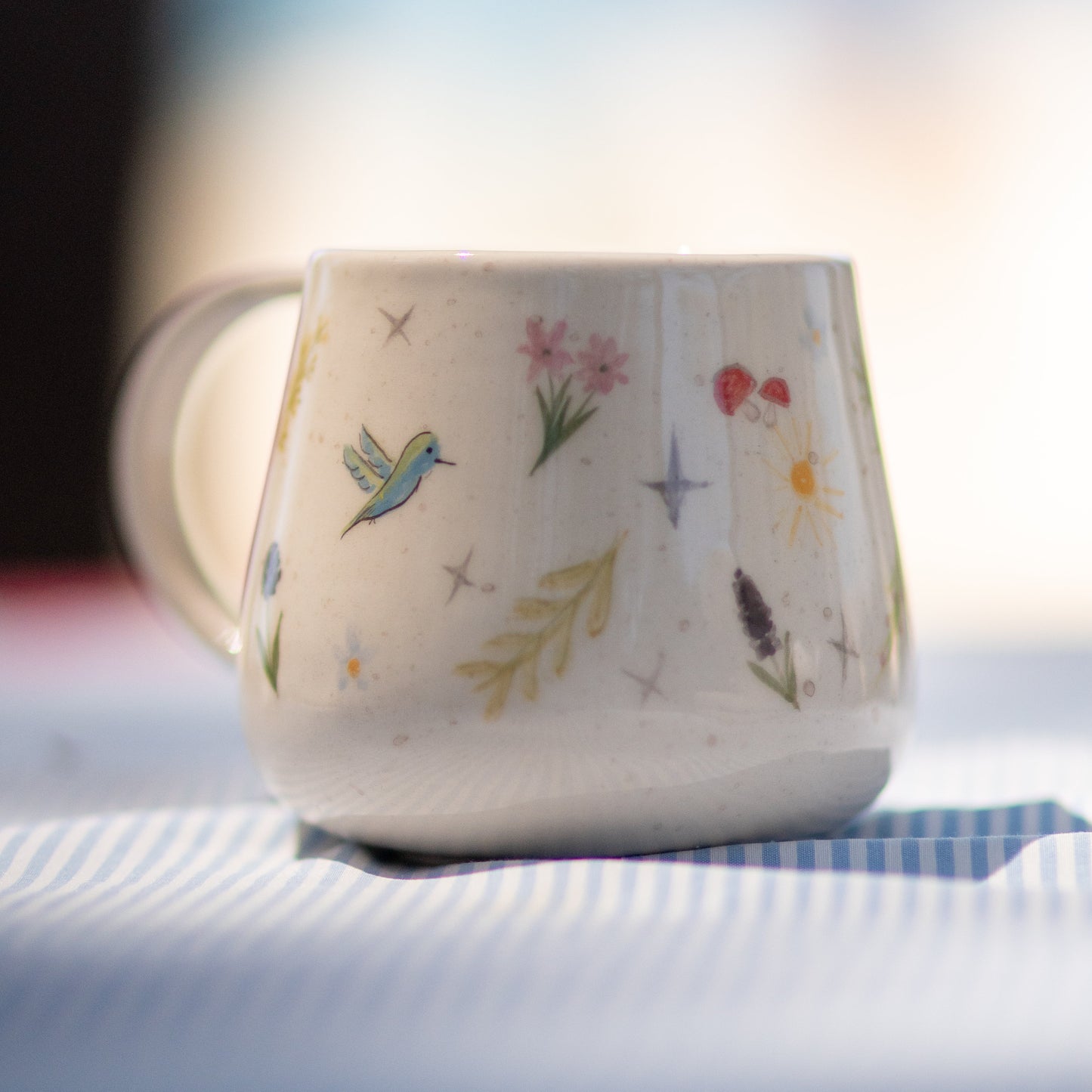 Hummingbird Mug: Handmade Ceramic Coffee Cup, Nature Pottery 13oz