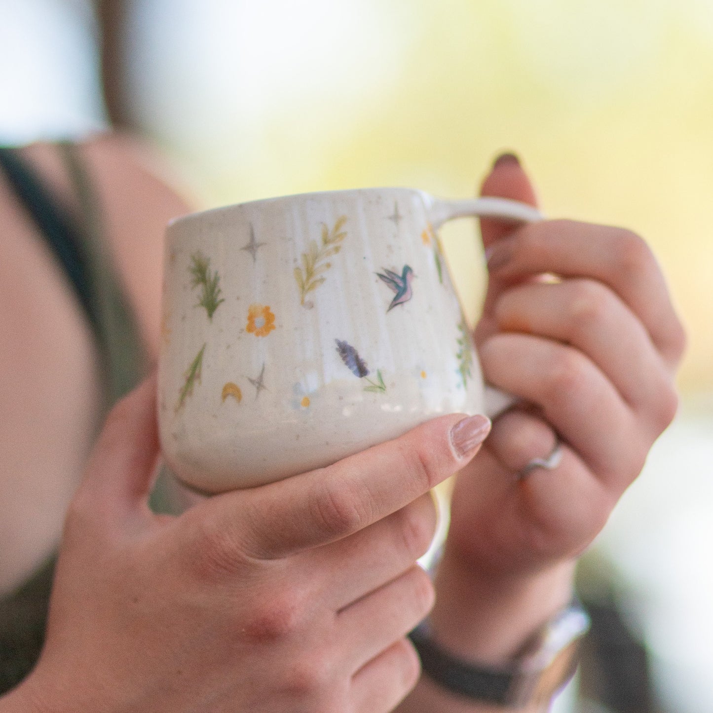 Hummingbird Mug: Handmade Ceramic Coffee Cup, Nature Pottery 13oz