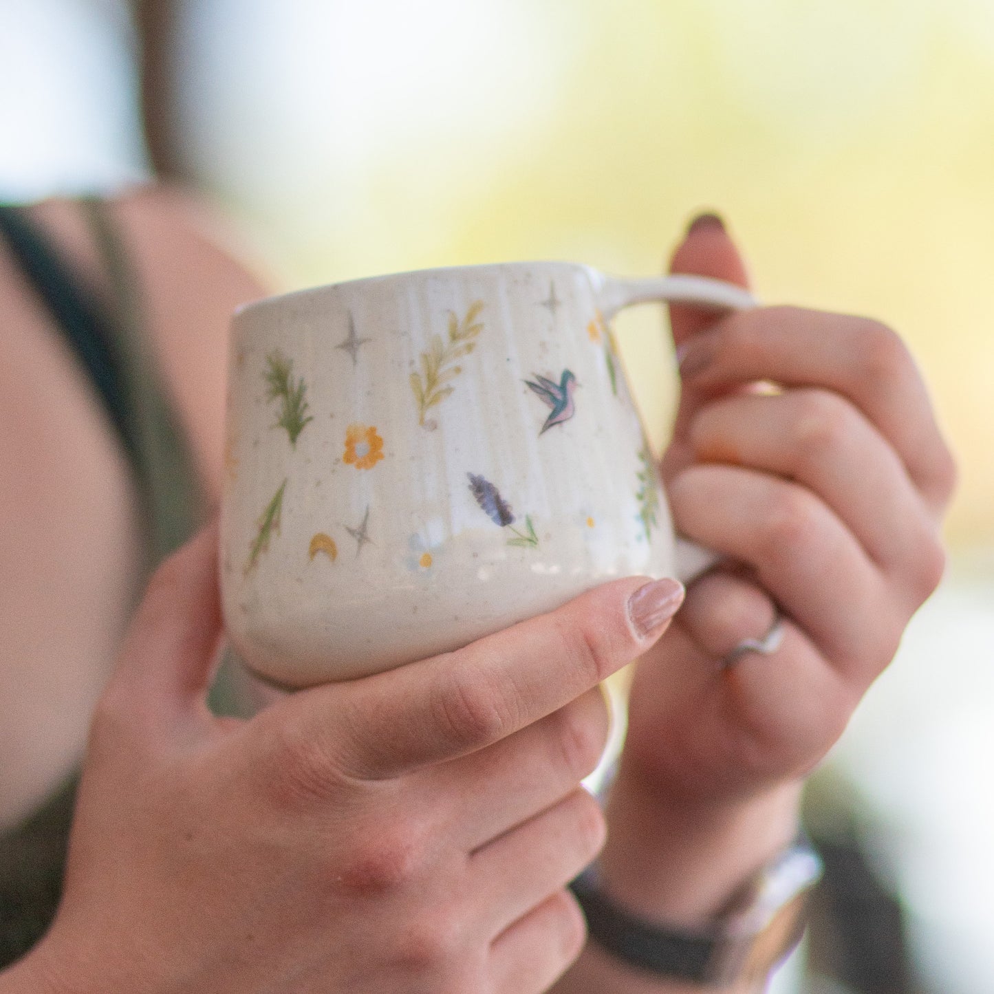 Hummingbird Mug: Handmade Ceramic Coffee Cup, Nature Pottery 13oz