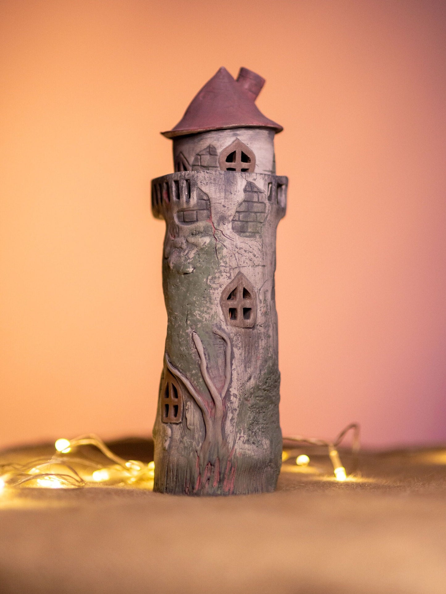 Witch Tower, Halloween Decoration, Handmade Ceramic Candle Holder, Spooky Decoration Idea