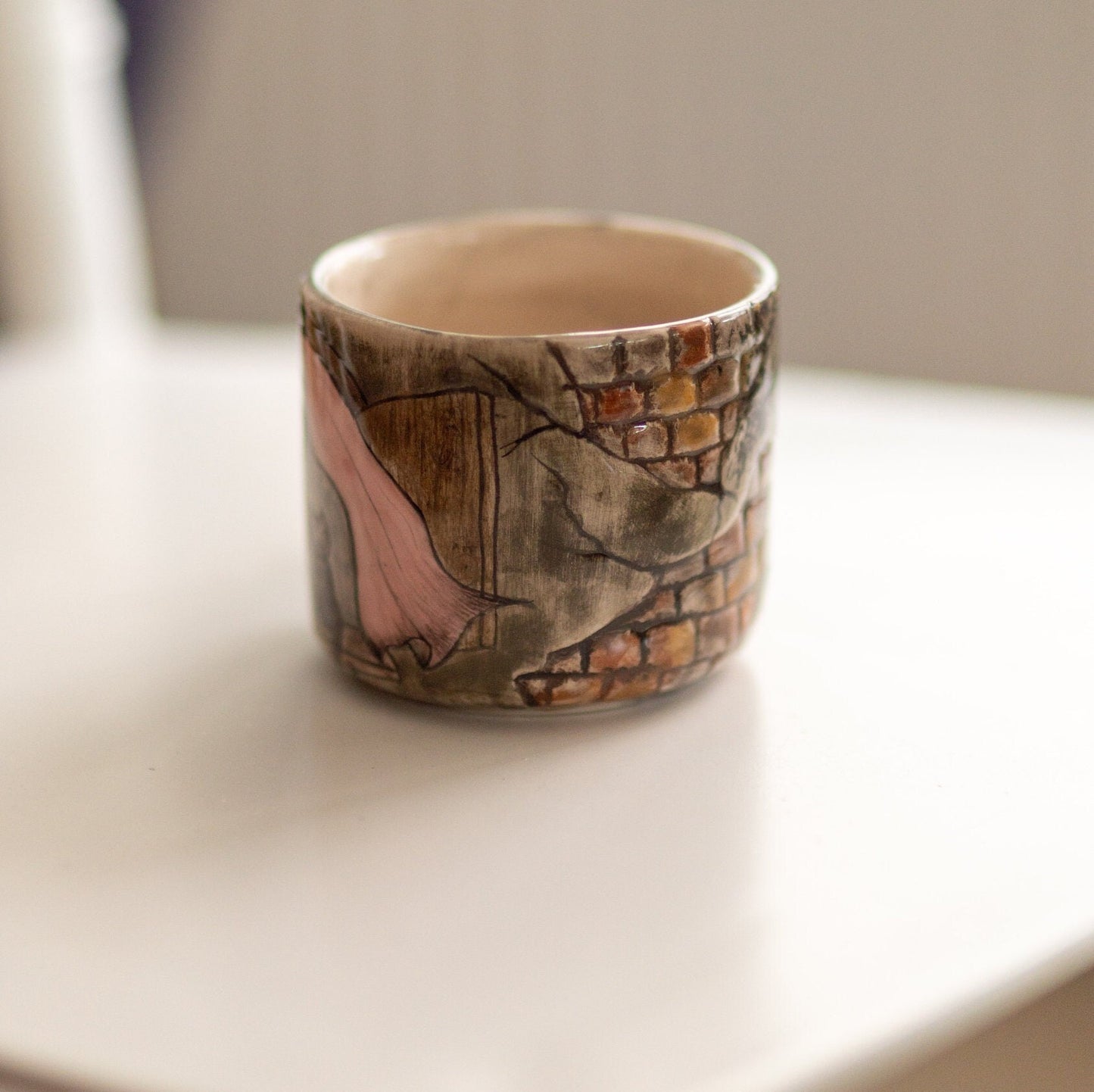 Halloween Witch and Cat Ceramic Mug, Handmade Halloween Gift, Pottery Coffee Mug
