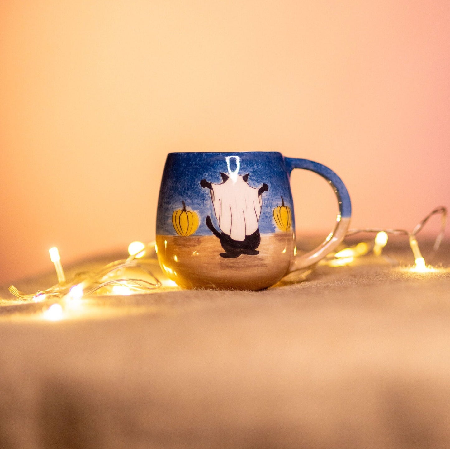 Halloween Mug, Black Cat Funny Coffee Mug, Handmade Ceramic Coffee Cup