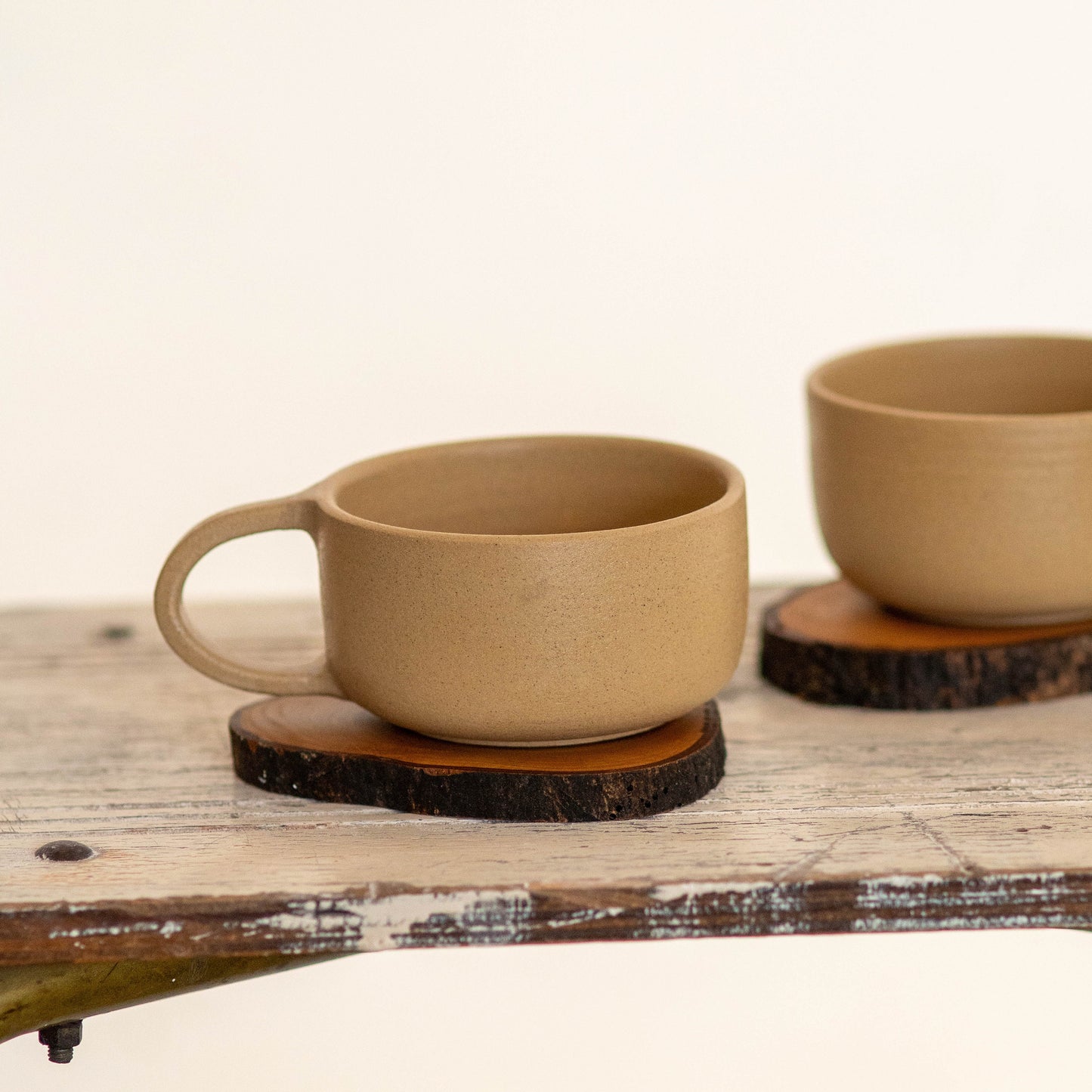 Coffee Cup Tea Cup and Wooden Sacuer, Stonware Mug Set, Handmade Tea Set