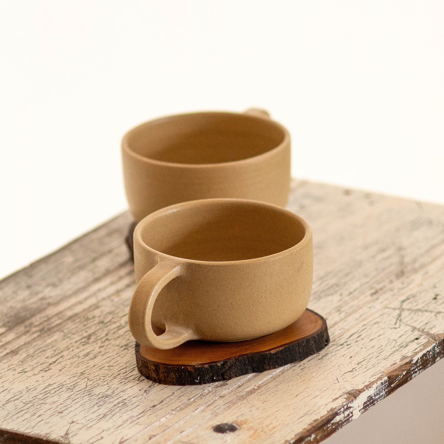 Coffee Cup Tea Cup and Wooden Sacuer, Stonware Mug Set, Handmade Tea Set