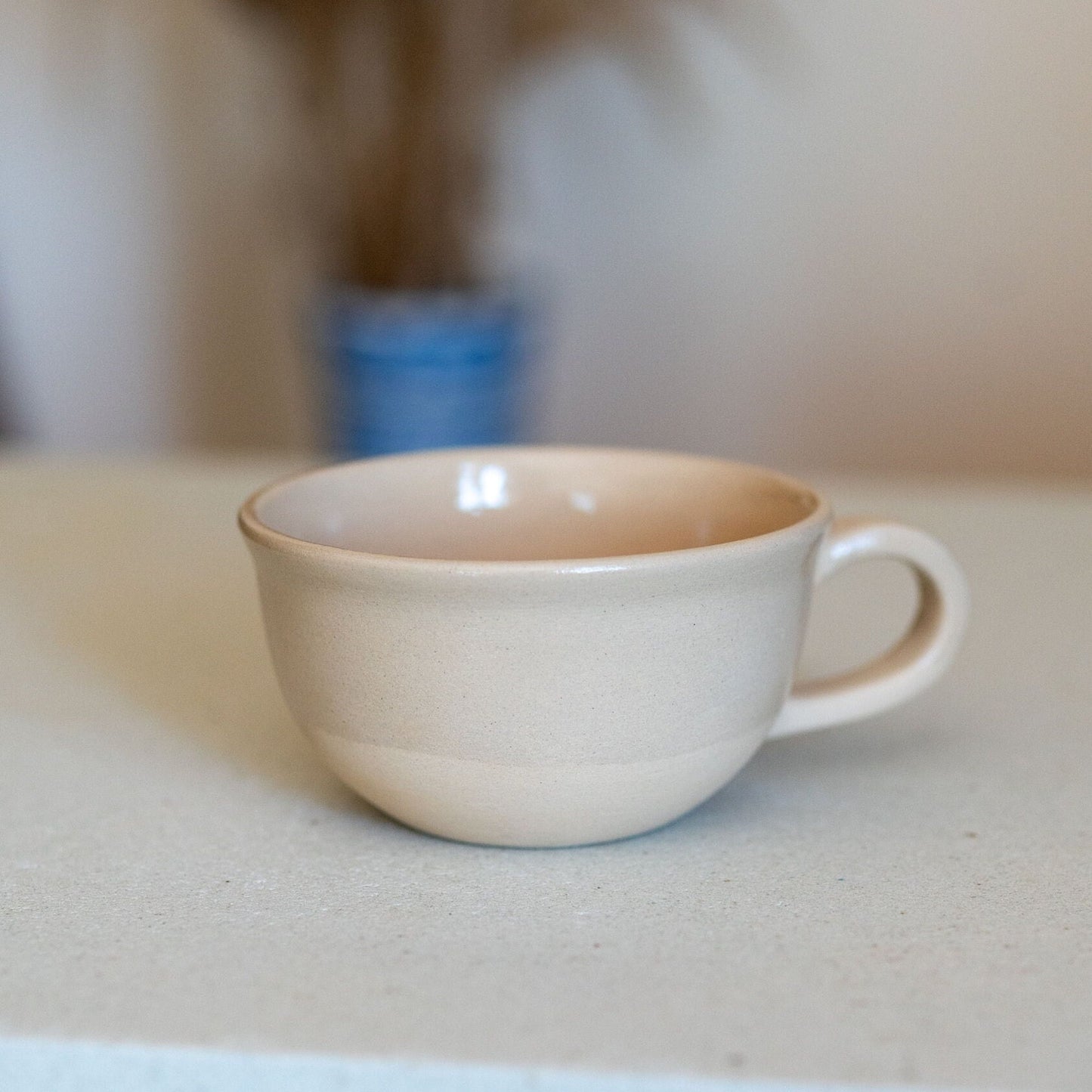 Stoneware Mug Set, Handmade Latte Mug, Tea Cup and Wooden Saucer | Housewarming Gift Idea