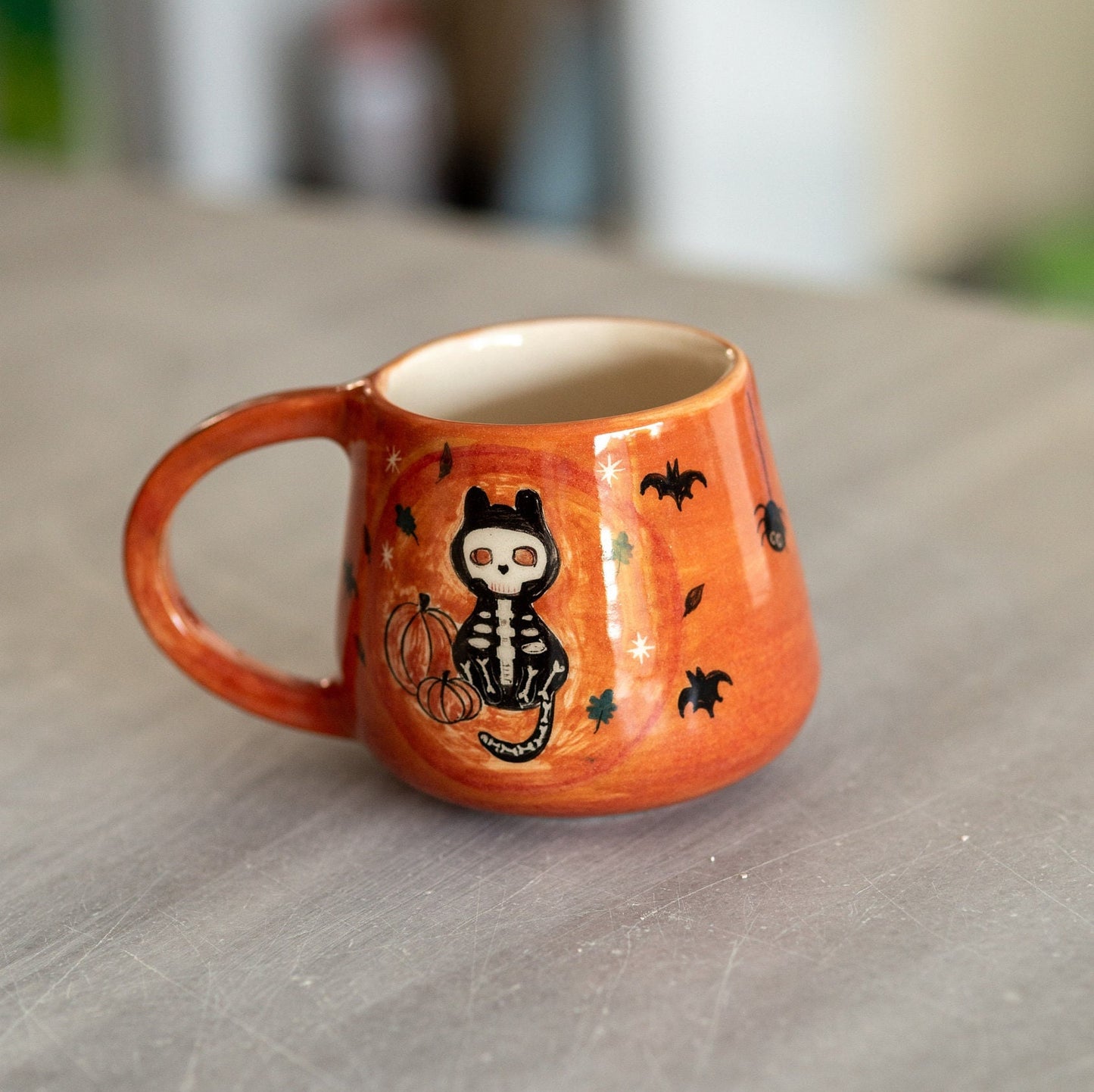 Skeleton, Halloween Mug, Handmade Black Cat Coffee Mug, Funny Mug, Ceramic Cat Mom Mug