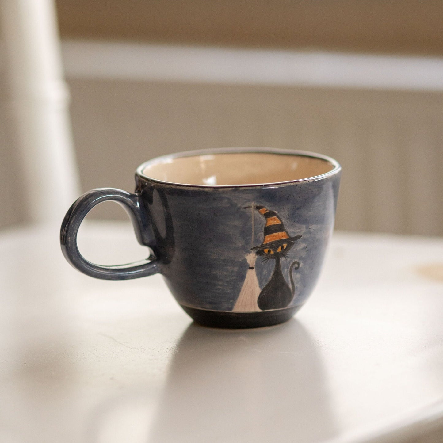 Cute Cat Mug - Witch Cat, Black Cat Pottery Mug, Halloween Gift Mug