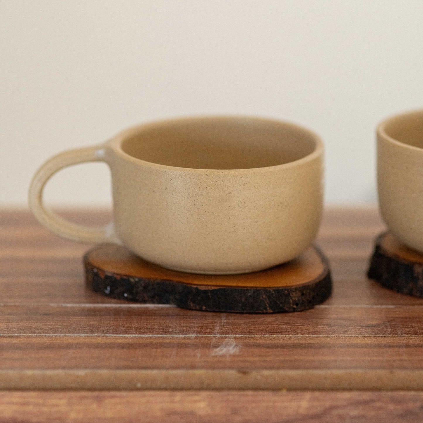 Coffee Cup Tea Cup and Wooden Sacuer, Stonware Mug Set, Handmade Tea Set