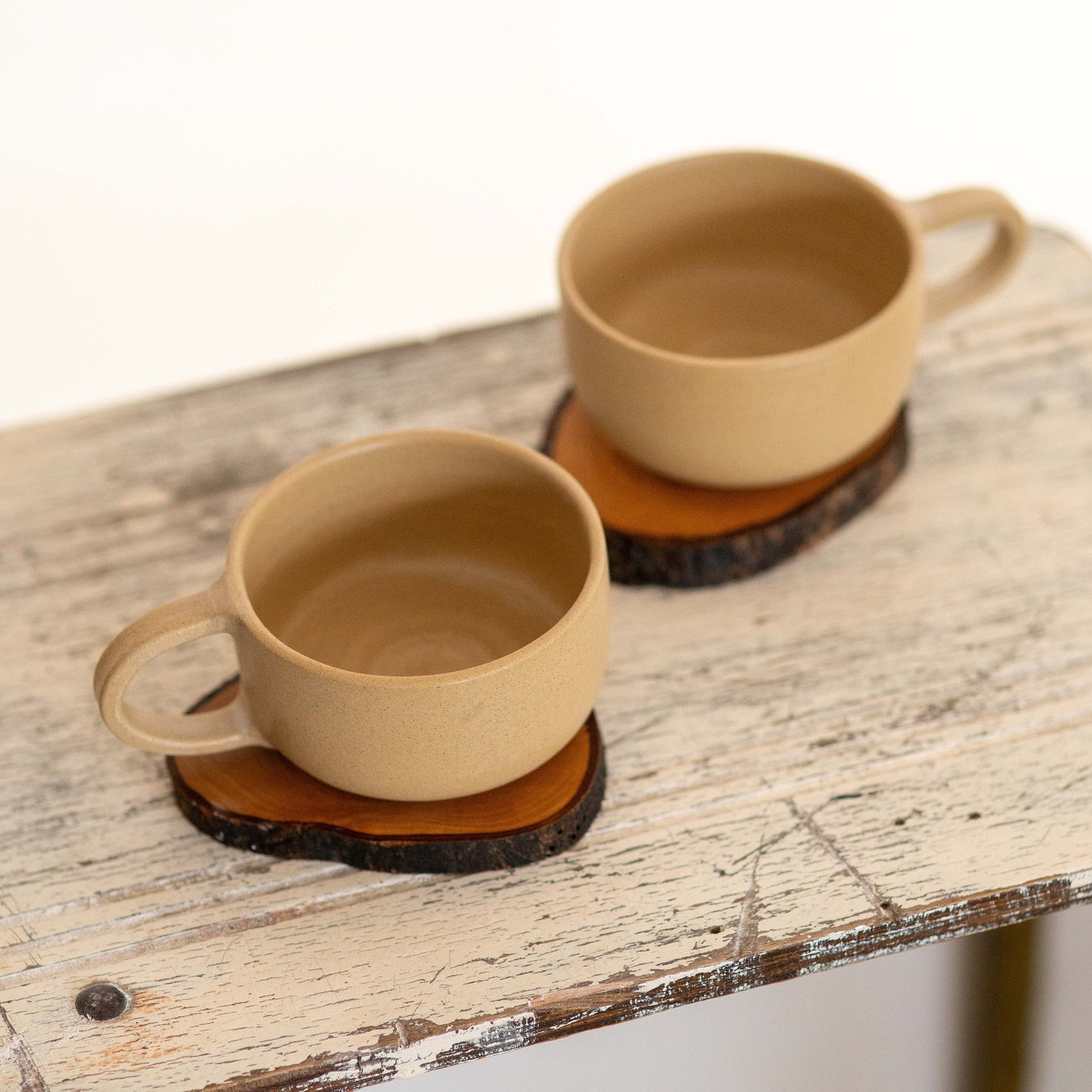 Coffee Cup Tea Cup and Wooden Sacuer, Stonware Mug Set, Handmade Tea Set