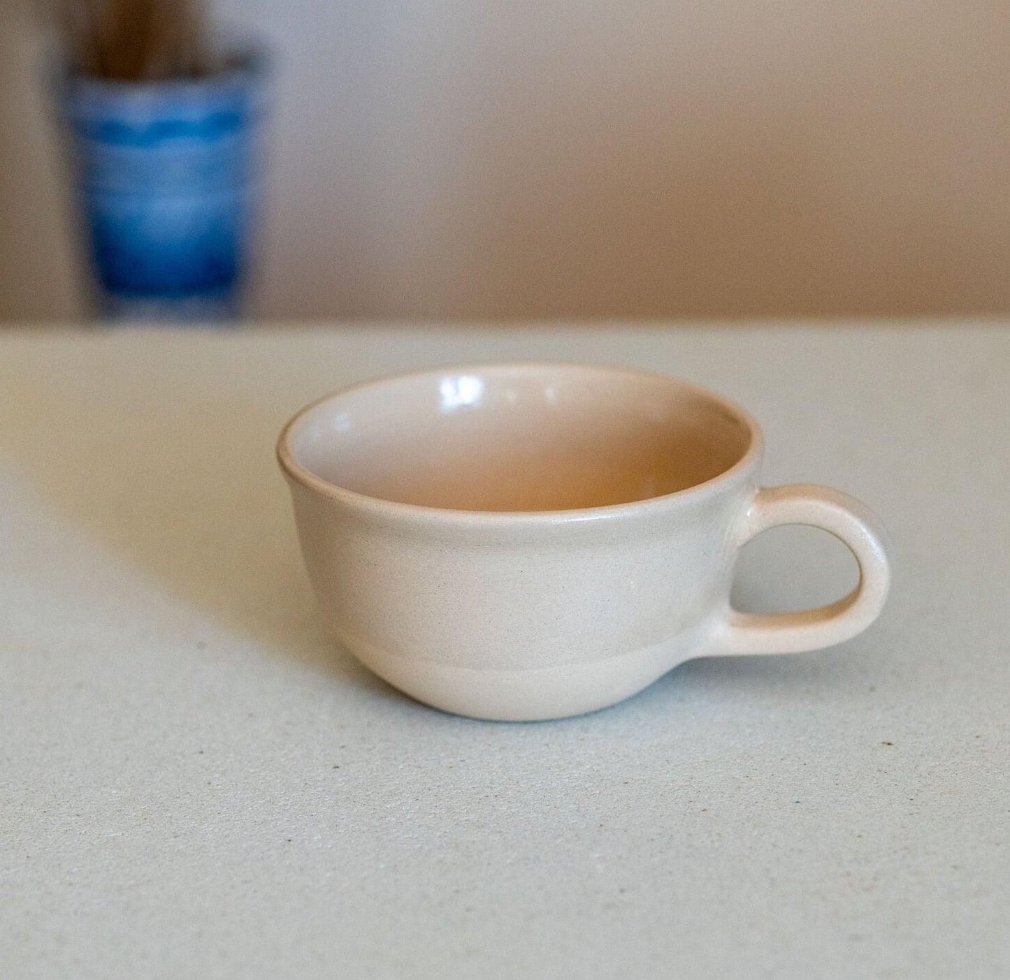 Stoneware Mug Set, Handmade Latte Mug, Tea Cup and Wooden Saucer | Housewarming Gift Idea