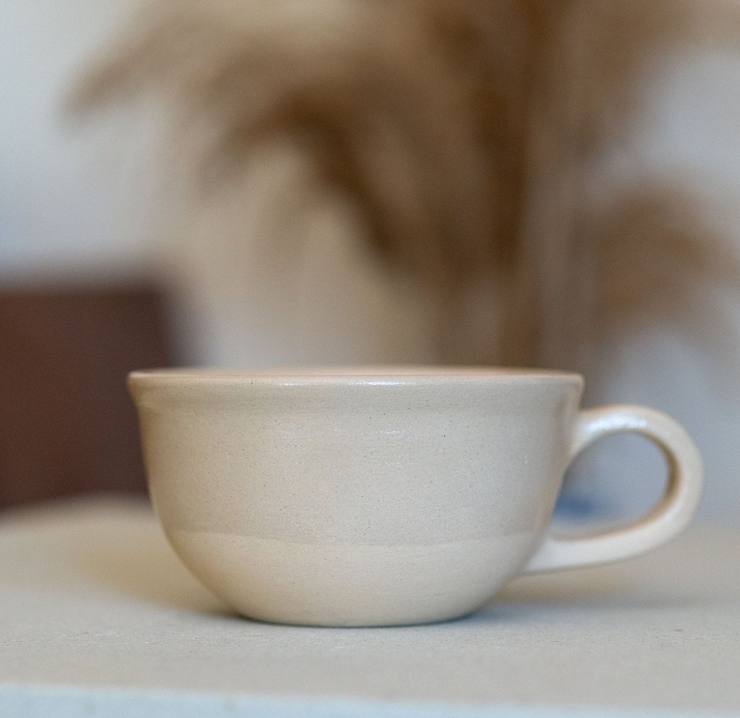 Stoneware Mug Set, Handmade Latte Mug, Tea Cup and Wooden Saucer | Housewarming Gift Idea