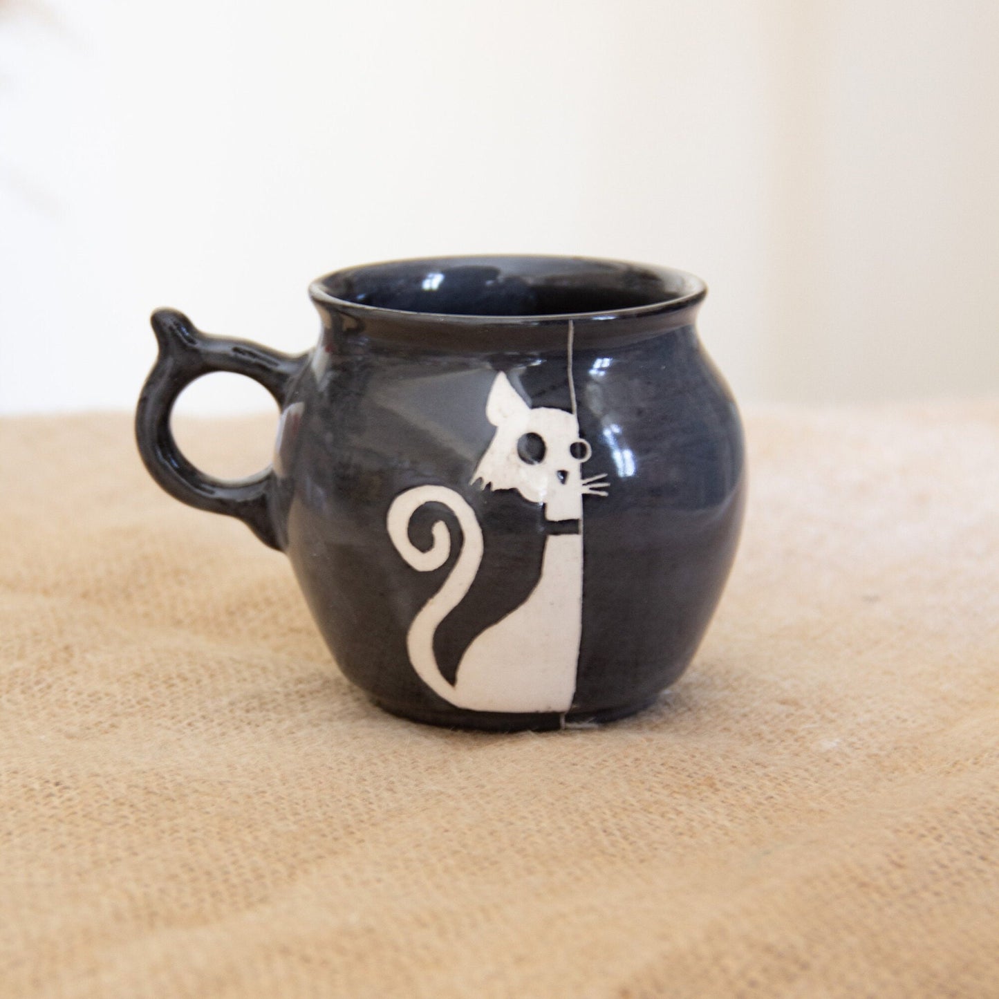 Black Cat Coffee Mug, Handmade Ceramic Mug, Cat Mom Mug
