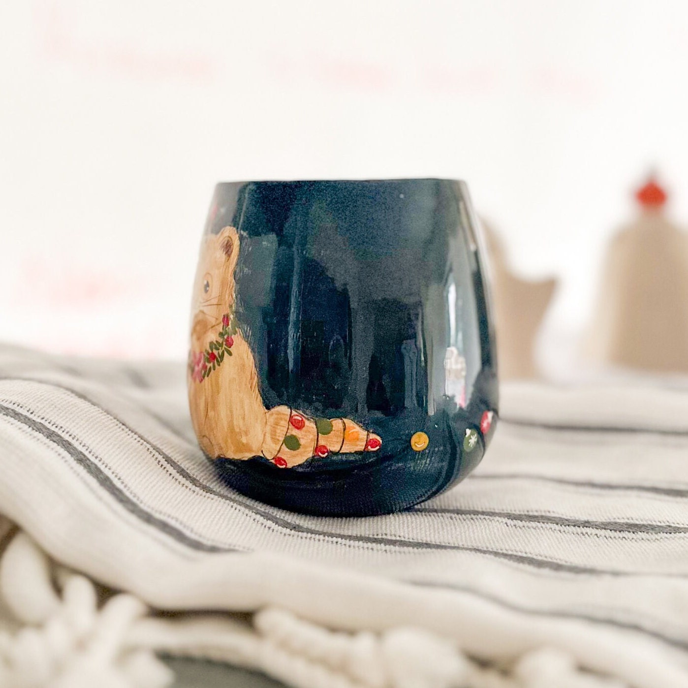 Christmas Coffee Mug, Cute Cat Coffee Mug, Handmade Ceramic Mug, Christmas Gift
