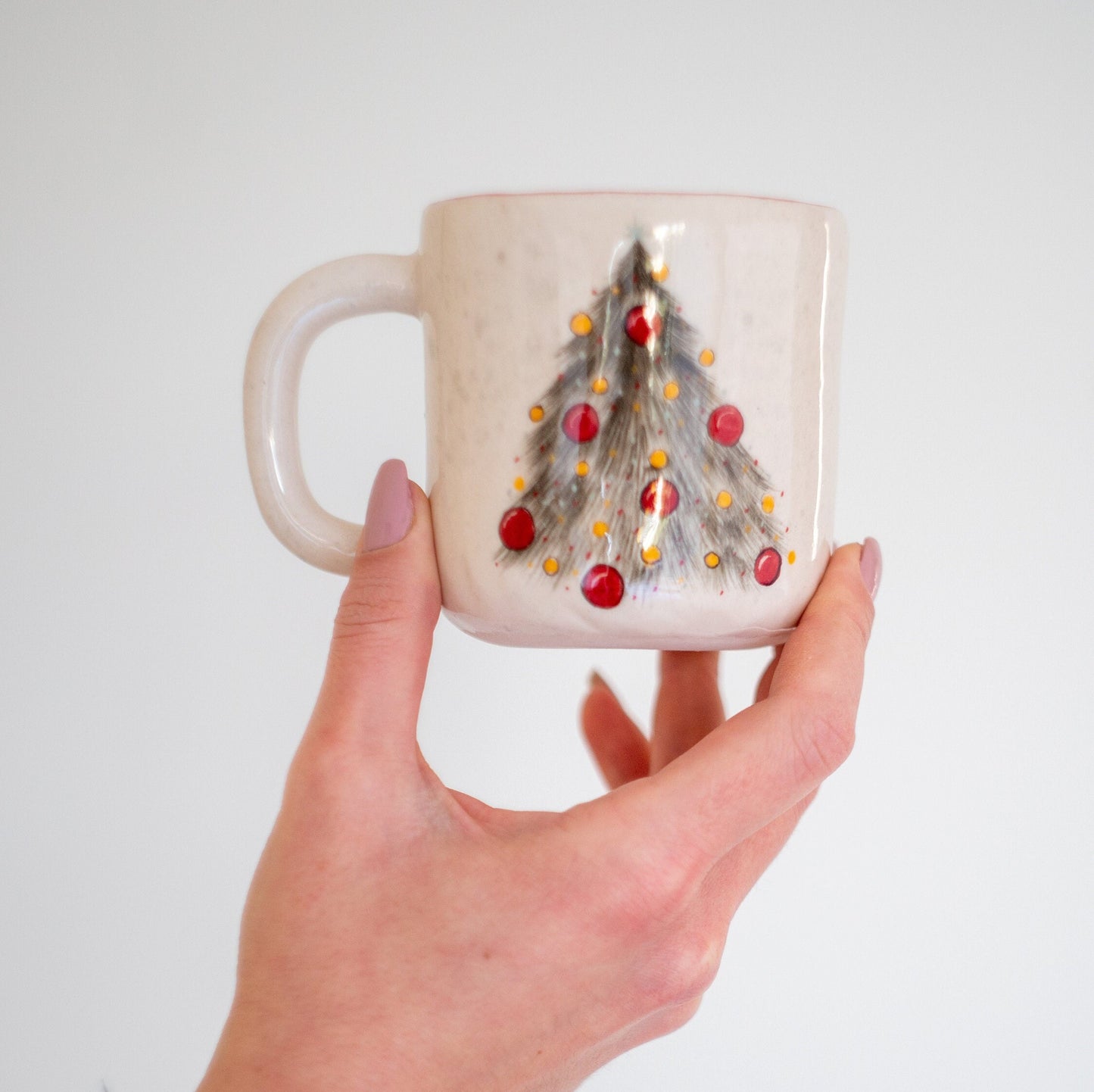 Christmas Coffee Mug - Handmade Pottery, Christmas Tree Decorated Mug