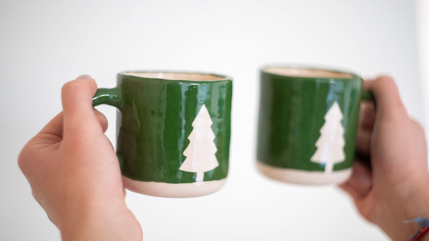 Christmas Coffee Mug - Handmade Mug Set, Pottery Mug Forest Theme