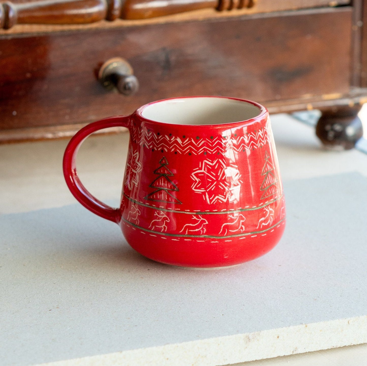 Christmas Mug Vintage Christmas Decor, Handmade Pottery Mug, Ugly Sweater Decor