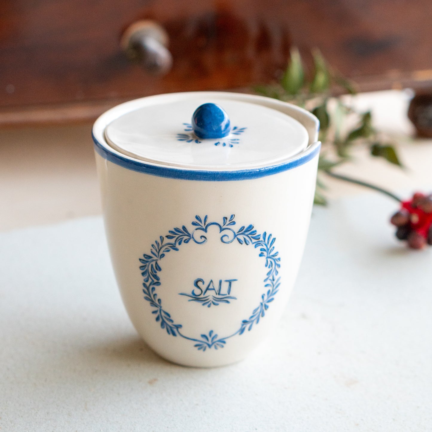 Jar with Lid - Salt Sugar Coffee Jar, Handmade Vintage Jar Set, Salt Cellar, Spice Pot, Ceramic Jar Set