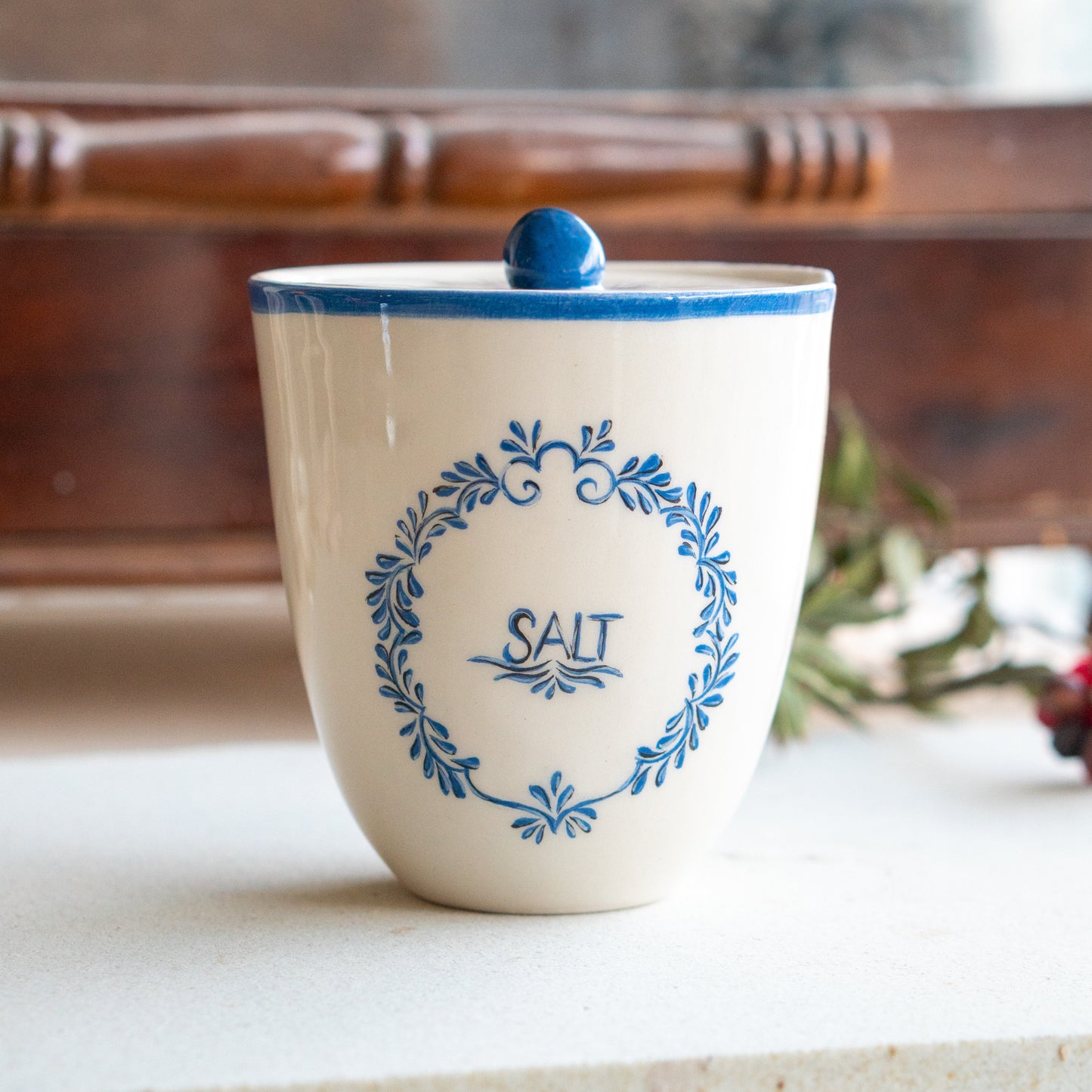 Jar with Lid - Salt Sugar Coffee Jar, Handmade Vintage Jar Set, Salt Cellar, Spice Pot, Ceramic Jar Set