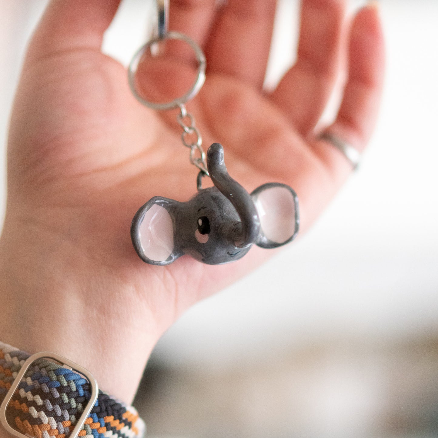 Cute Elephant Key Chain - Animal Figurine Key Holder, Handmade Gift for Animal Lover, Cute Gift Idea
