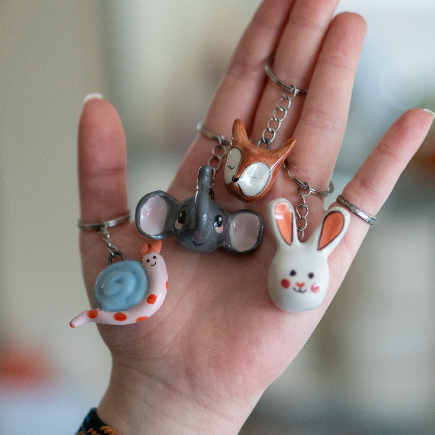 Cute Elephant Key Chain - Animal Figurine Key Holder, Handmade Gift for Animal Lover, Cute Gift Idea