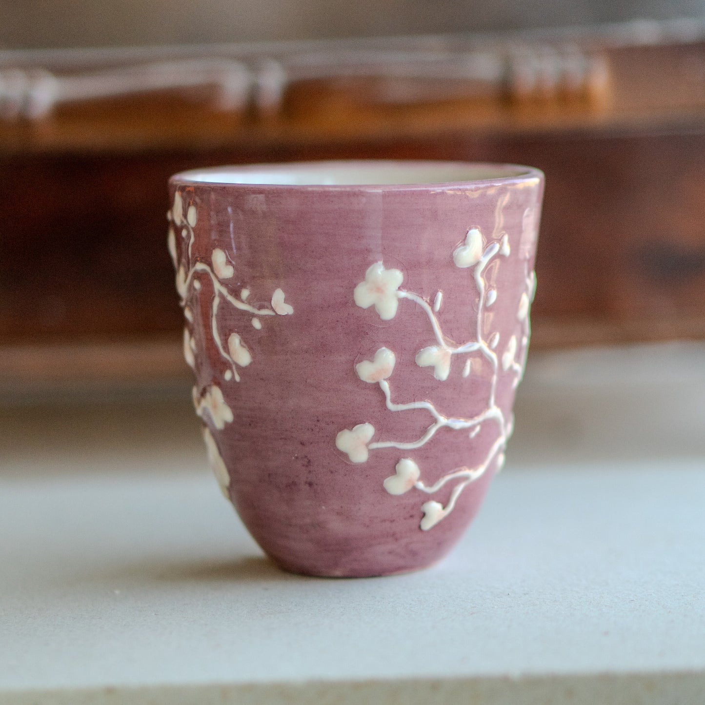 White Blossom Coffee Mug, Handmade Ceramic Mug, Sakura Coffee Mug
