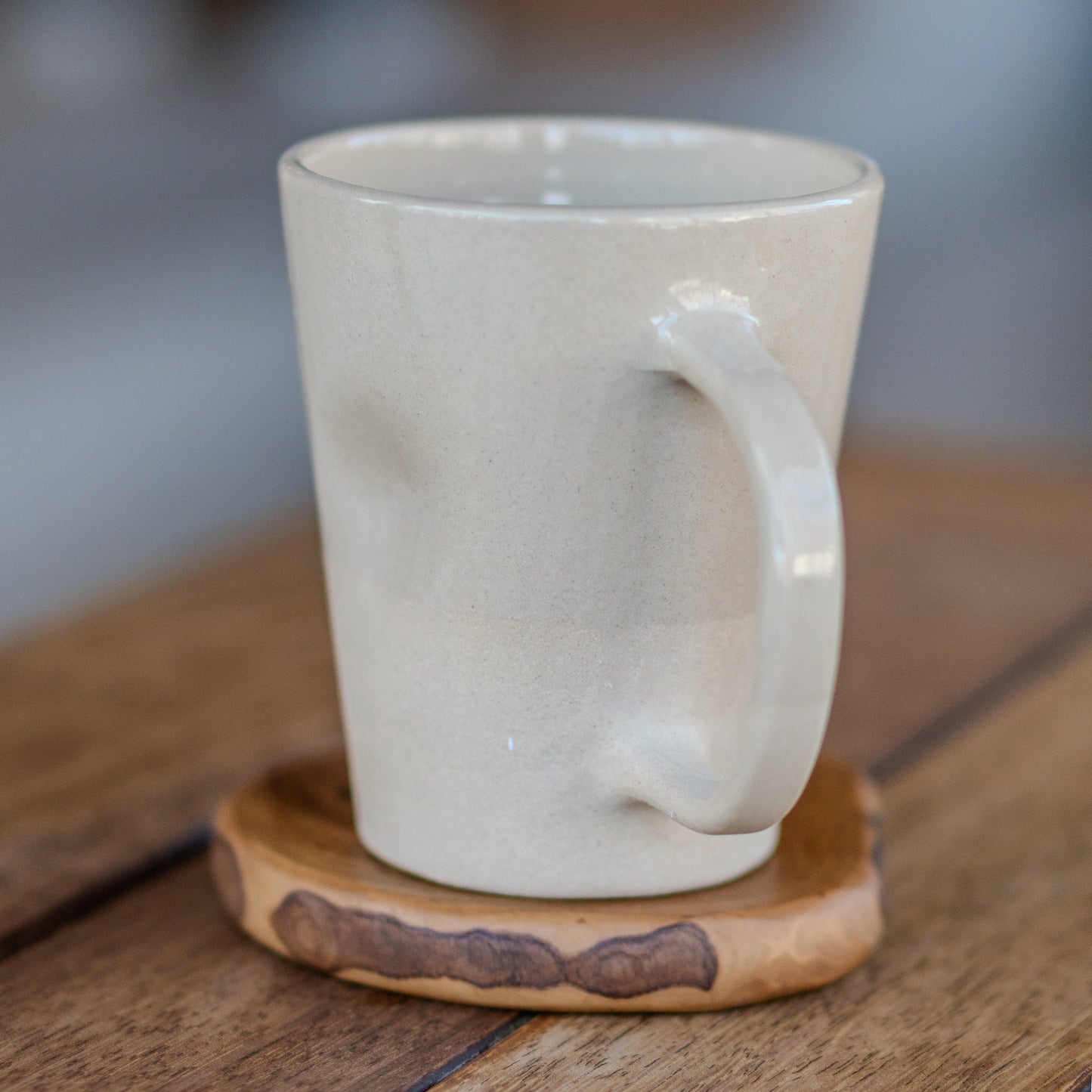 Stoneware Coffee Mug - Handmade Pottery Mug, Minimalist Handcrafted Ceramic Mug with Matching Wooden Coaster