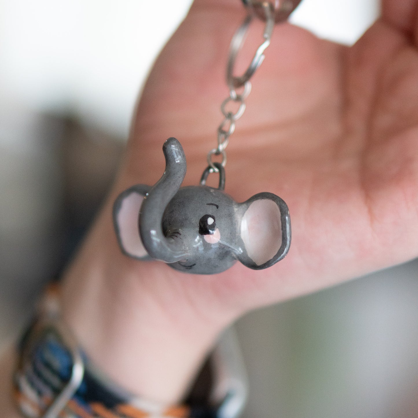 Cute Elephant Key Chain - Animal Figurine Key Holder, Handmade Gift for Animal Lover, Cute Gift Idea