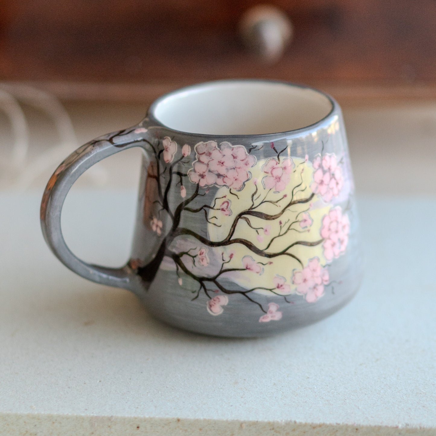 Cherry Blossom Ceramic Mug - Sakura Blossom Coffee Cup, Handmade Floral Tea Mug, Japanese Zen Gift for Her Valentines Gift