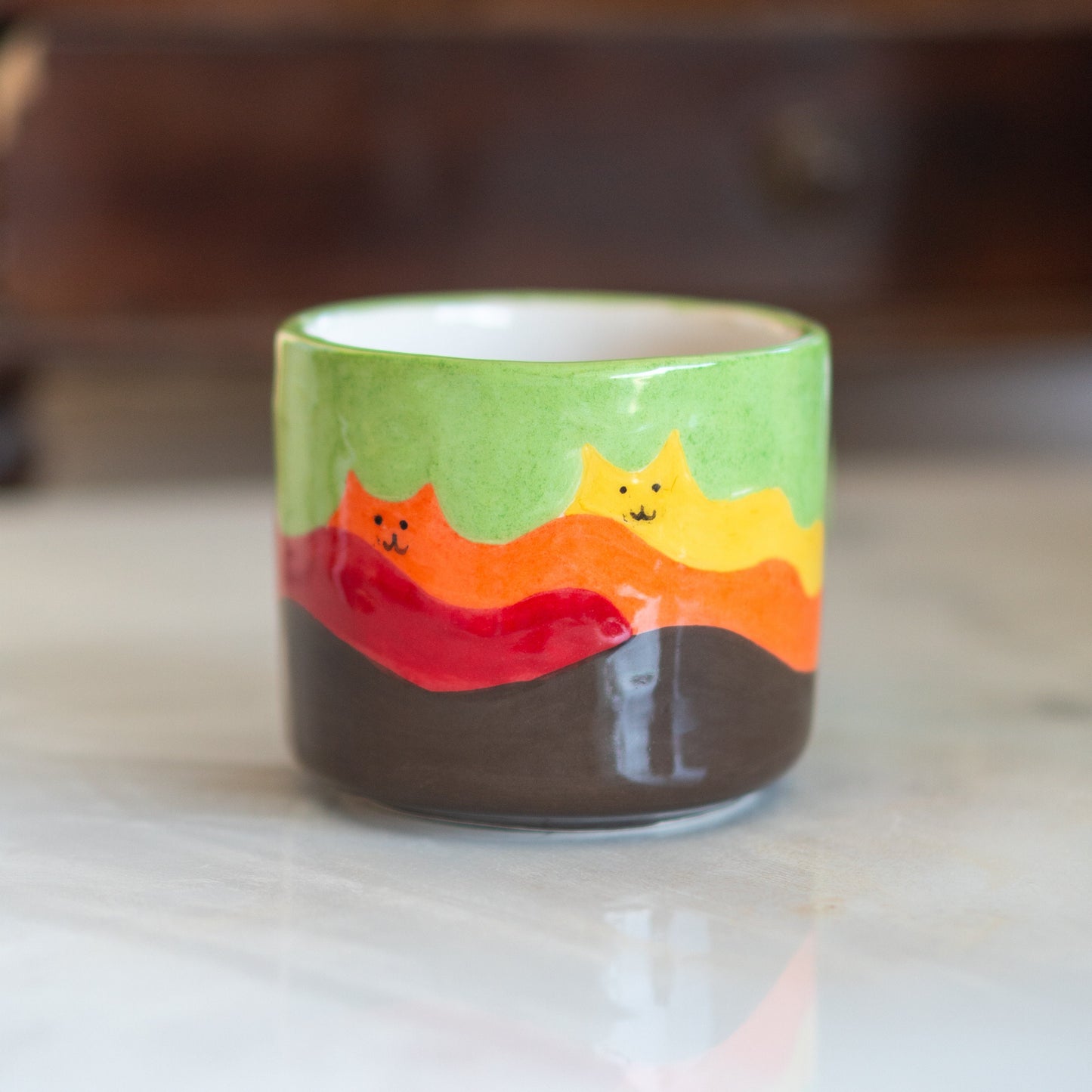 Cat Mountains Coffee Mug - Handmade and Hand-painted, Pottery Mug Ceramic Cup