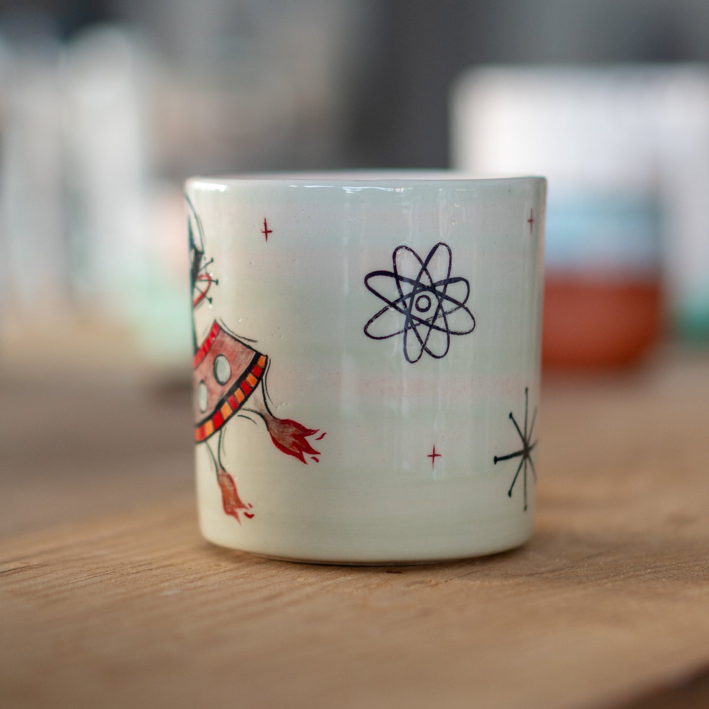 Handmade Atomic Cat Mug - Black Cat Mug, Handmade Ceramic Mug, Pottery Mug, Custom Cat Mug
